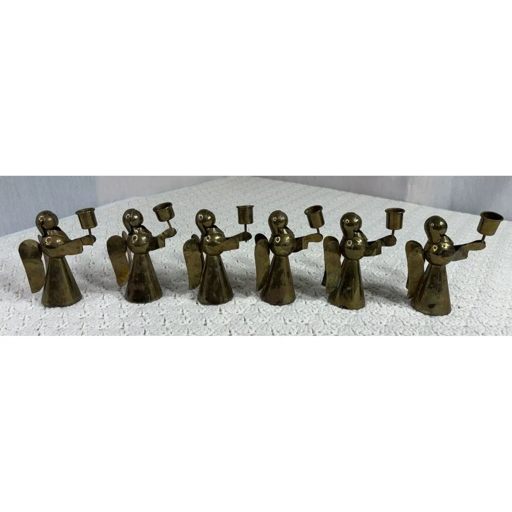 Vintage MCM Copper Brass Angel Candle Holders 4.5
